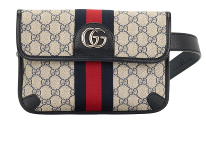 Small Ophidia Web Belt Bag, &pound;450, Handbags, Beige/Navy, Canvas, Front view